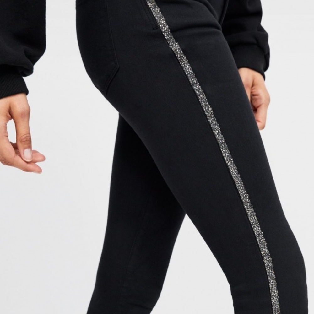 Zara gray light wash stretchy crystal studded ankle legging denim pants size 10